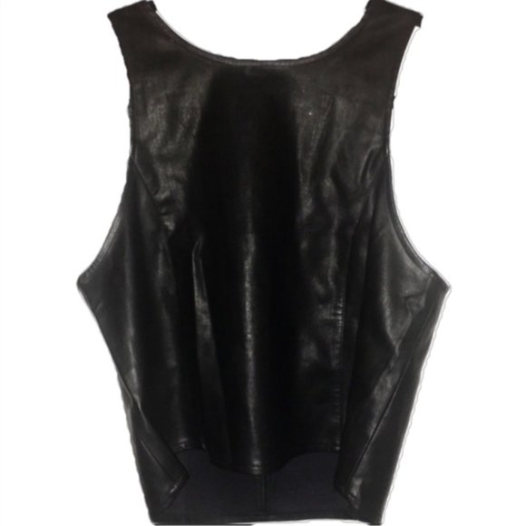 Rehab Black Leather Cropped Tank Top - Picture 1 of 4